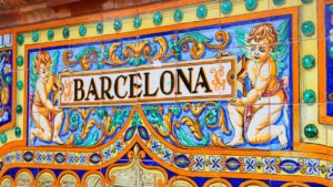 A colorful wall with Barcelona