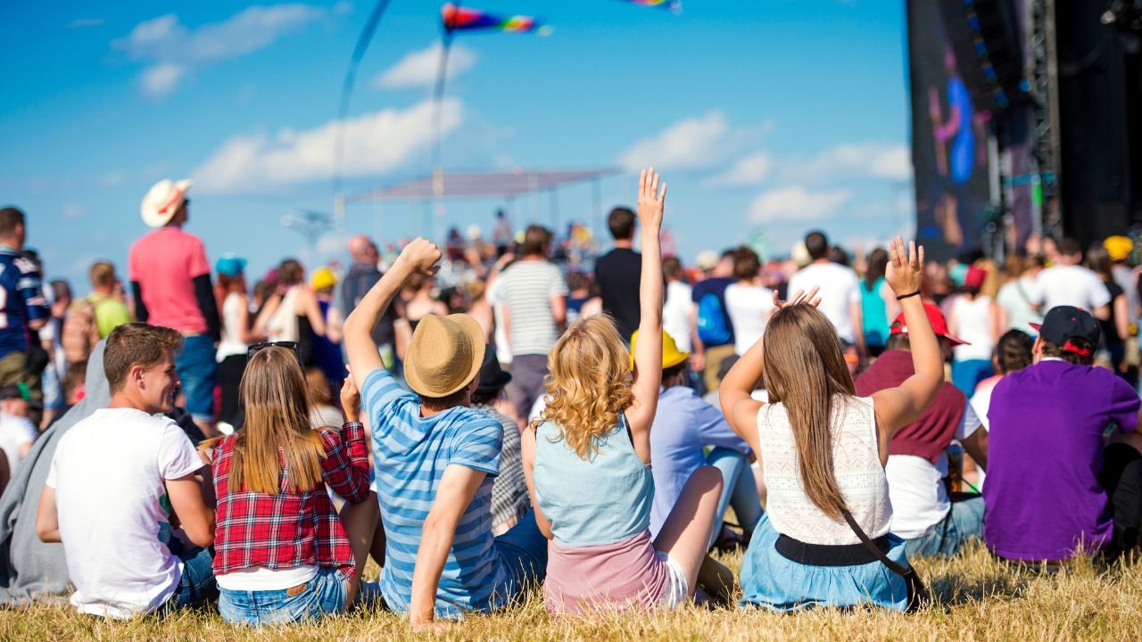 A group of friends enjoying the music festival